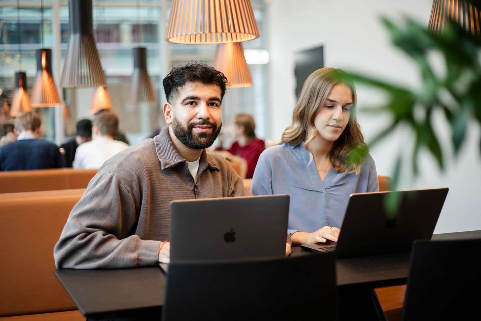 To studerende sidder med deres laptops